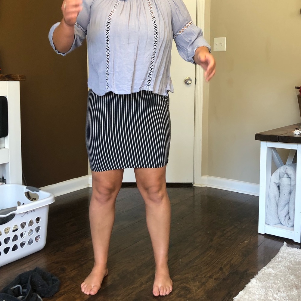 Black and white striped mini skirt side large